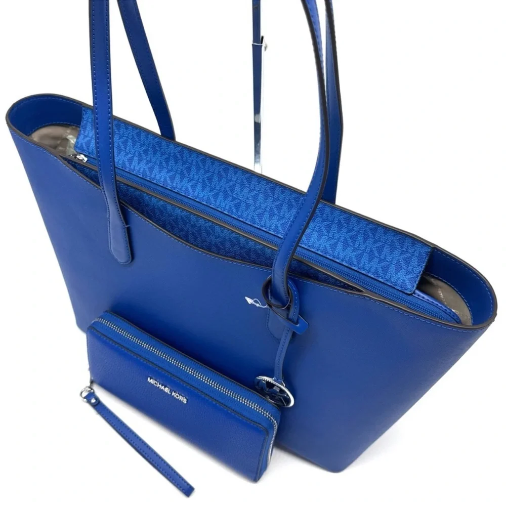 Michael Kors Arden Large Leather Tote Bag Galaxy Blue - Picture 7 of 10